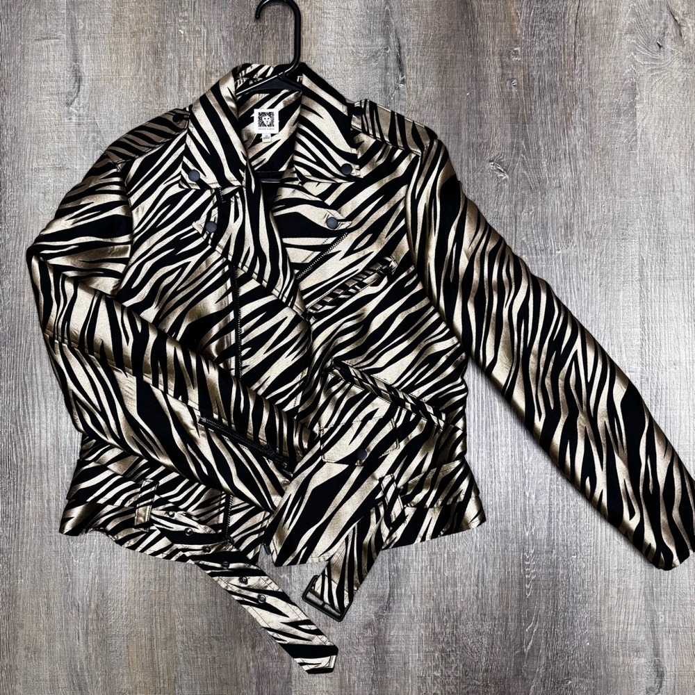 Anne Klein Black and Cream Zebra Print Button Down Jacket